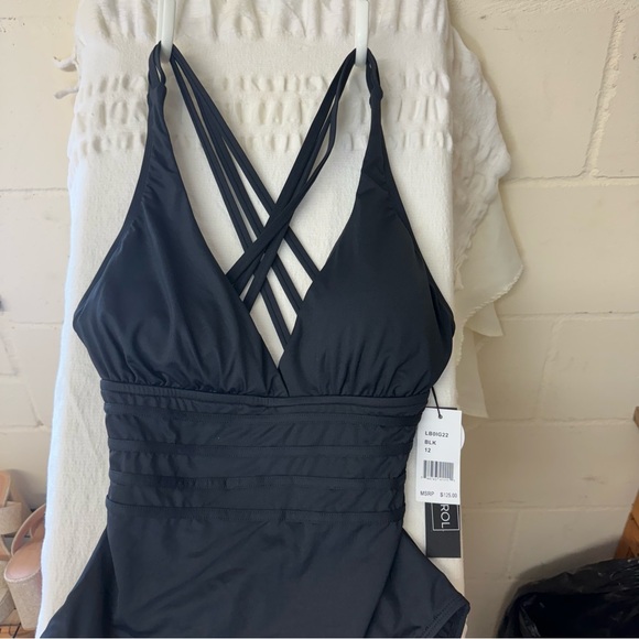 La Blanca black island goddess strappy one piece swimsuit low neck size 12 #361 - Picture 4 of 7